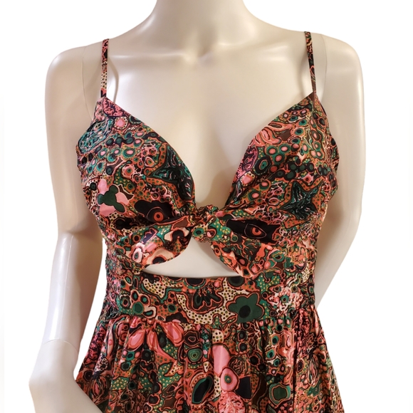 A.L.C. Sample Dress Dani Floral Cotton Mini Dress in Pink Tie Front Cutout - Picture 2 of 12